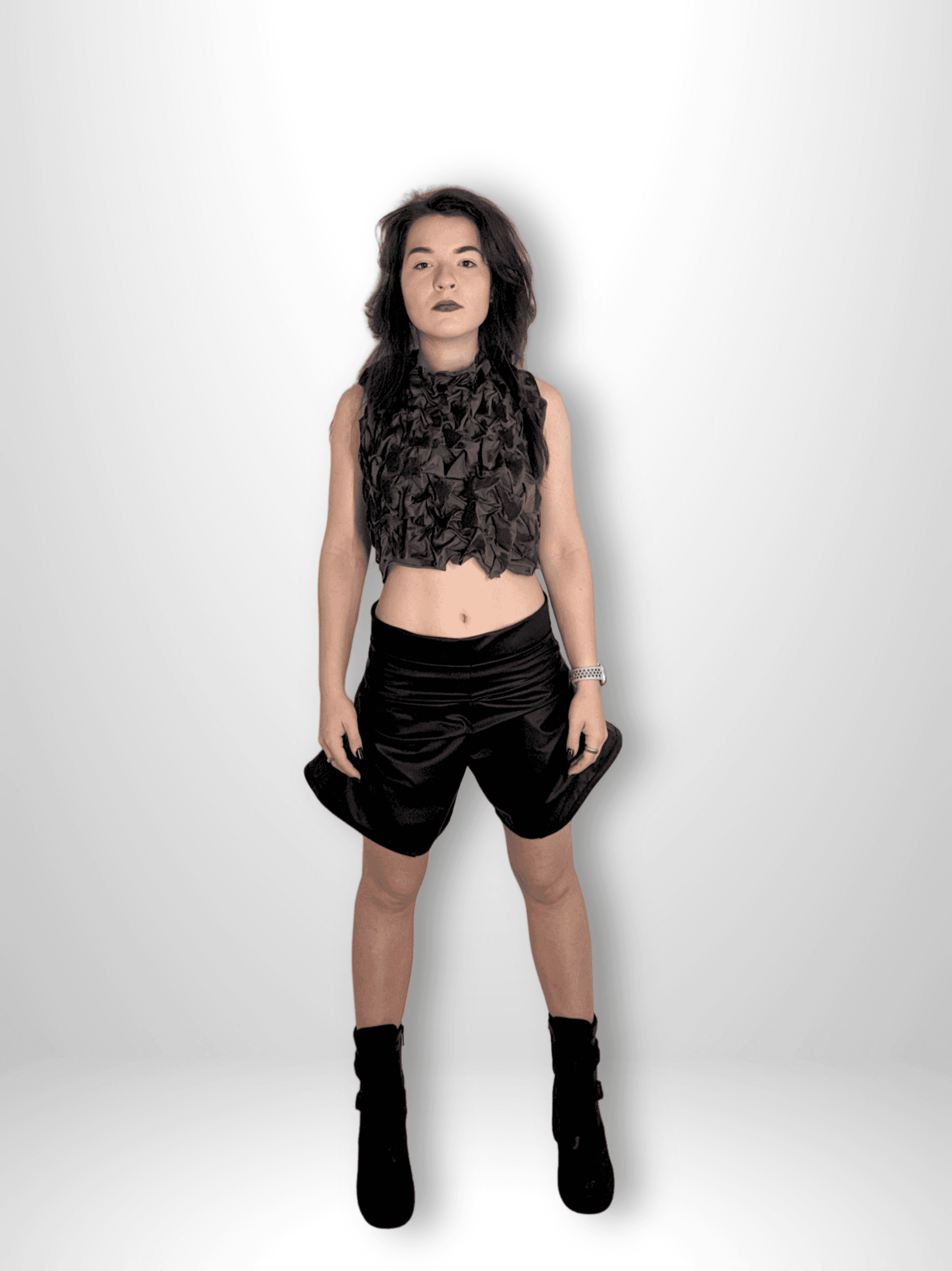 SCALE SMOCKING TOP in grey/black — tops by Berlakva, photo 6